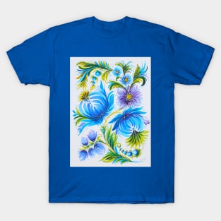 Blue flowers Watercolor Painting T-Shirt